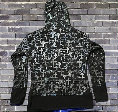 Y2K Womens Grunge Gothic Hoodie Crosses Reversible EST Size L Cyber Mall 21x25 • $49.72