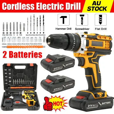 21V Cordless Drill W/2 Battery Heavy Duty Impact Driver Kit Brushless Hammer Set • $39.99