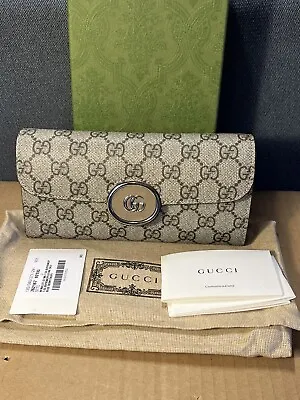 Gucci Petite GG Continental Wallet In Beige And Ebony Supreme  • $550