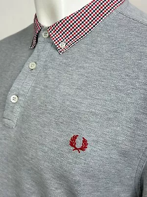 Fred Perry | Gingham To Stripe Piqué Polo Shirt XL|XXL (Grey) Mod Skins 60’s • £12.50