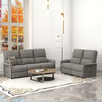 Electric Power Recliner Chair Sofa 2 & 3 Seater Grey Settee Living Room Couch • $249.99