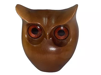 Mid Century Modern  Oregon Myrtlewood Handcrafted Owl Sculpture Orange Eyes Nice • $20.99