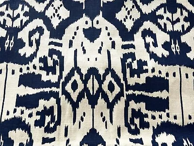 QUADRILLE ISLAND IKAT Navy Blue LINEN PRINT FABRIC BTY • $80