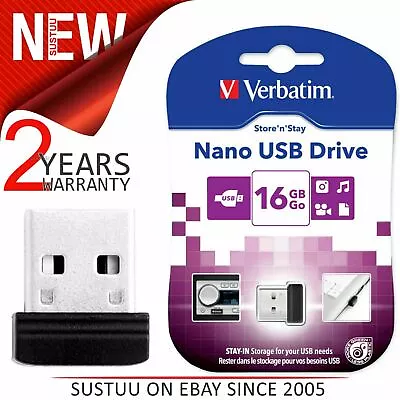 Verbatim 16GB Store N Stay Nano USB 2.0 Flash Stick Pen Memory Drive 97464 Black • $28.61