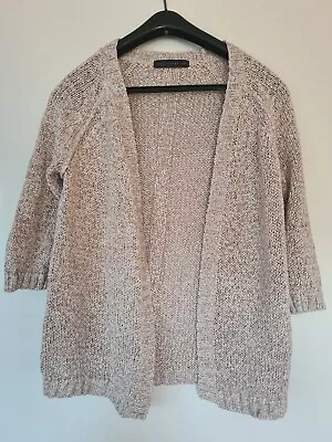 M&S Beige Chunky Knit Womens Cardigan UK Size 8 3/4 Sleeved • £6