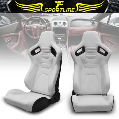 Universal Pair Reclinable Racing Seat + Dual Slider PU Carbon Leather White • $332.49