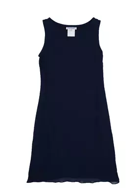Vintage Yves Saint Laurent Womens Navy Blue Sleeveless Silk Semi Sheer Dress 38 • $299.99