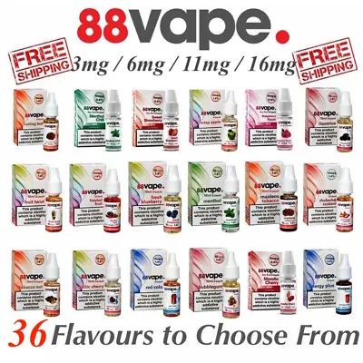 88 Vape E Liquid 3mg 6mg 11mg 16mg Nicotine All Flavours Any Pen10ml 50/50 70/30 • £6.25