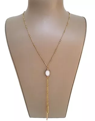 Banana Republic Gold Tone Mother Of Pearl Long Lariat Necklace Nwt • $12.99