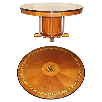 Large Flamed Mahogany 6-8 Person Round Dining Table With Greek Key Design Inlay • $4662.56