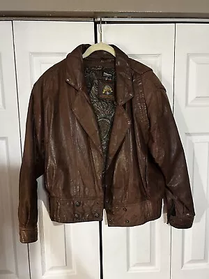 Adventure Bound Brown Leather Thinsulate Bomber Jacket Size Small Distressed • $21