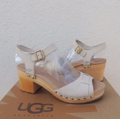 Ugg Janie Antique White Leather Clog Heel Sandals Women Us 11/ Eur 42 ~ Nib • $59.95