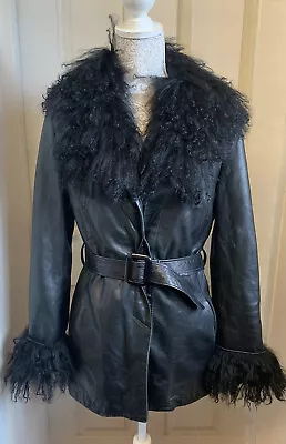 £120 • Buy Vintage Mango Penny Lane Leather Afghan Coat UK8/10 Hippy Boho Festival