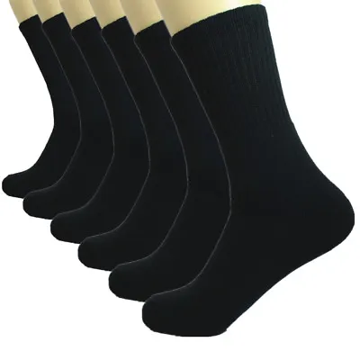 6 Pairs Mens Black Sports Athletic Work Crew Cotton Long Socks Size 9-11 10-13 • $9.99