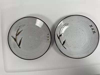 Vintage 7 Inch Stoneware Bamboo Swirl Design Luncheon Plates Set Of 2 JAPAN Dish • $13.50