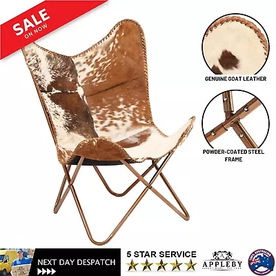 Butterfly Chair Genuine Goat Leather Sleeper Seat Vintage Style Lounge Brown • $208.57