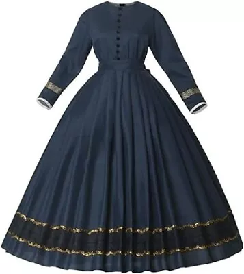 Women Victorian 1860s Civil War Era Dress Vintage Renaissance Navy Blue -XL • $74.95