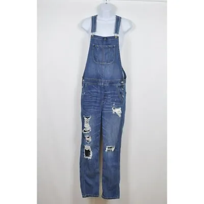 $29.95 • Buy American Eagle Tomgirl Overalls Blue Jeans Denim Pants Distressed Women's Size M