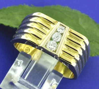 0.28ct 18k Solid Yellow Gold Mens Natural Diamond Ring 3 Stone 11.5gram Made USA • $1250