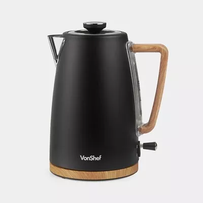 VonShef 1.7L Kettle –  Nordic Black And Wood Rapid Boil 3000W - Fika Range • £34.99