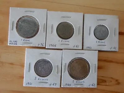 LOT Of 5 Morocco Coins: 1 Franc No Date 1945 1951; 2 Francs 1951 1945 RARE! • $14.99