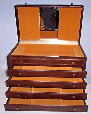 MELE 4-Drawer 6-Tier Brown Faux Leather Jewelry Chest Box 10 H X 16 W X 9 D Vtg • $62.50