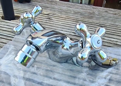 £10.99 • Buy New Modern Cross Head Bathroom Chrome Basin Sink Mono Mixer Tap With Waste