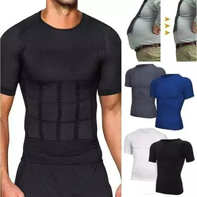 UK Men Slimming Moobs Boobs Workout Abs Abdomen Waist Trainer Body Shaper Shirts • £13.99