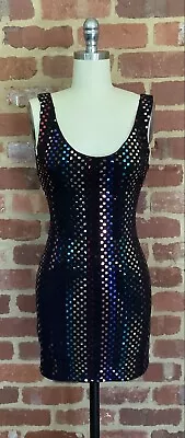 Backstage Ladies 6 Black Low Back Multi Coloured Sequin Bodycon Singlet Dress • $25