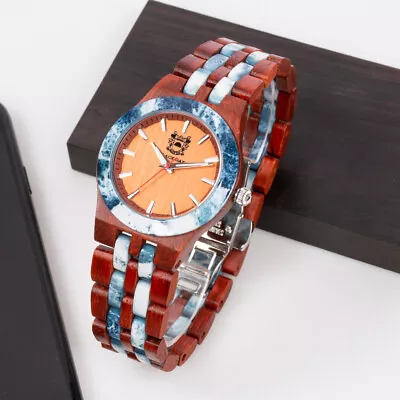 Black Oak Natural Wood And Marble Unisex Watch 38MM  Wooden Case 30M WR Luminous • $32.72