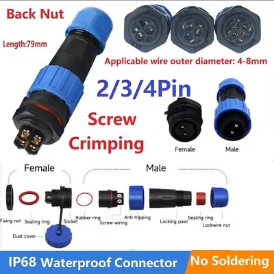 LD16 2/3/4Pin  Aviation Plug Socket No Soldering Inline Connector Screw Crimping • £6.99