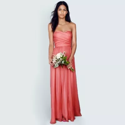 NWT J CREW Size P0 ARABELLE Long Dress Silk Chiffon 41585 Formal Gown Prom Coral • $98