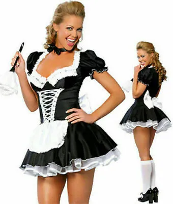 Women Maid Uniform Fancy Satin Sexy Dress Halloween Costume Hen Party Outfit G5 • £21.99