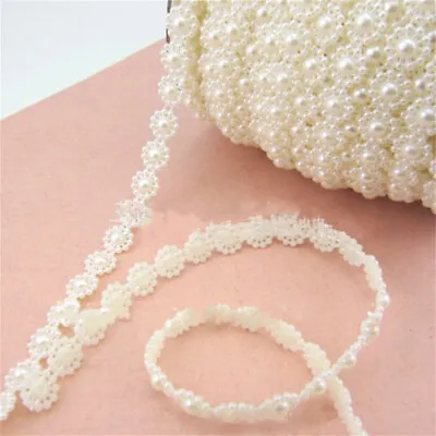 £4.34 • Buy 2 Meters Vintage Style Pearl Beaded Bridal Ribbon Edging Lace Trim Craft DIY