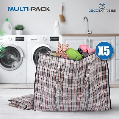 5x Jumbo Laundry Bags Zipped Reusable Large Strong Shopping Storage DecoExpress • £8.07