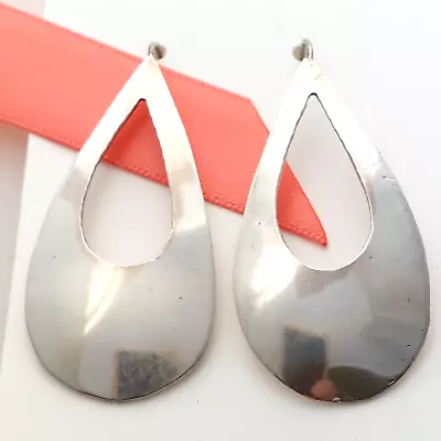 Vintage Sterling Silver MEXICO MODERNIST Flat Teardrop Hoop Pierced Earrings • $19.97