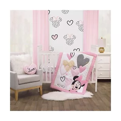 Disney Minnie Mouse And Hearts 3-Piece Crib Bedding Set - Microfiber Comforte... • $74.11