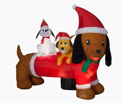 Christmas 5' Tall Airblown Inflatable Tw0 Puppies A Dachshund Gemmy Lighted • $129