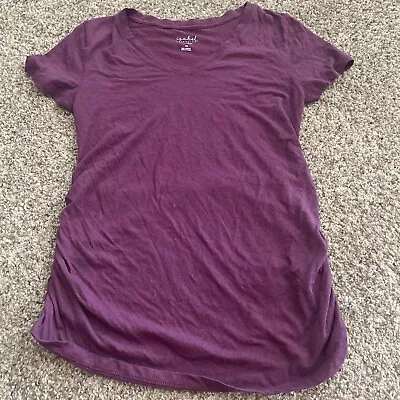 Isabel & Ingrid Maternity V-Neck Shirred Short Sleeve T-Shirt - XS Purple #d49 • $9.99