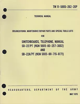 Historical Book Switchboards Telephone Manual SB-22/PT SB-22A/PT Unit Parts • $10