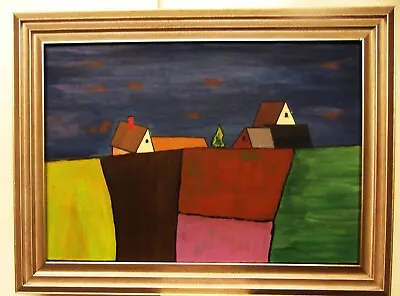  Swedish Style Modernist Abstract Oil On Board Painting Landscape • £15.99