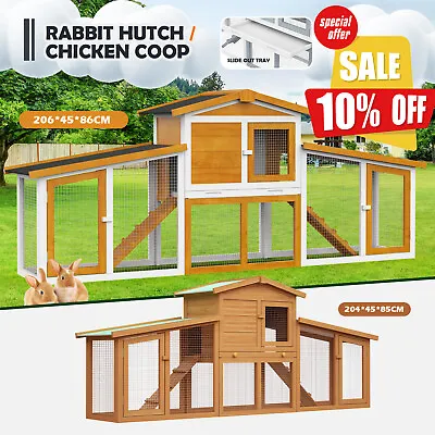 Advwin Rabbit Hutch Chicken Coop Large Wooden Cage Pet House Waterproof  Outdoor • $128.99
