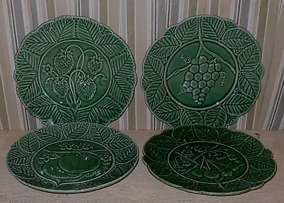 4 Waccamaw Pottery Portugal MAJOLICA Fruit Plates CHERRIES GRAPES APPLES & STRAW • $28.77