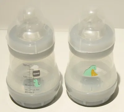 MAM Easy Start Anti-Colic Bottles 5oz Size 1 Nipples 2pk Dinosaurs • $17.63