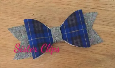 Girls Handmade Royal Blue School Tartan & Grey Hair Bows & Accessories  • £1.95