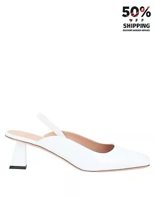 RRP€477 SPORTMAX Leather Slingback Shoes US9 UK6 EU39 White Made In Italy • £99.99