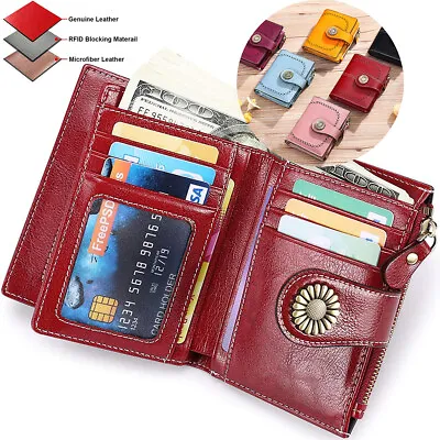 $14.69 • Buy Bifold RFID Blocking Genuine Leather Wallet Zipper Short Card Holder Lady Clutch