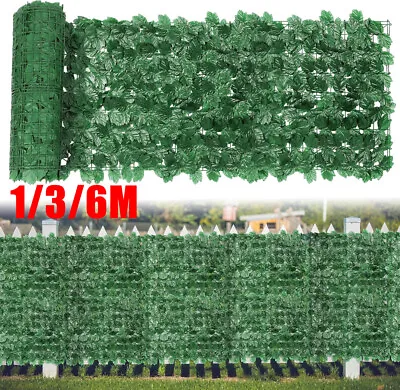 1/3/6M Artificial Hedge Garden Fake Ivy Leaf Privacy Fence Screening Wall Panel • £5.59