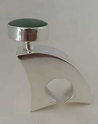 E:  Mexican Modernist Sterling Green Cabochon Stone Screw Top Perfume Bottle • $125