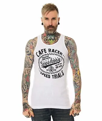 £25 • Buy Dragstrip Clothing Mens White Vest Top Cafe Racer Speed Trials Hot Rod Tank Top